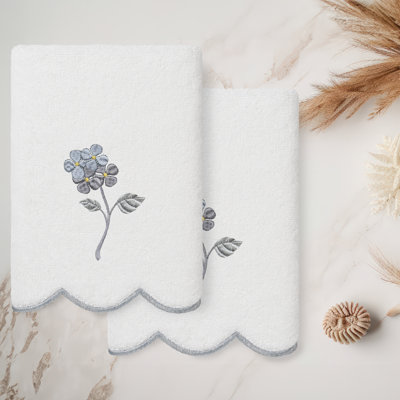  100% Turkish Cotton HYDEA Scallop 2PC Embellished Hand Towel Set
