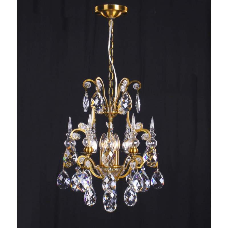 Lustre 3 lumières en laiton avec cristaux transparents