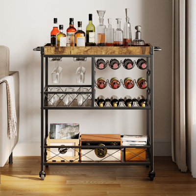 Chariot-bar Modern Home avec porte-verres et roues - Chariot de service mobile pour la cuisine, la salle à manger ou le salon