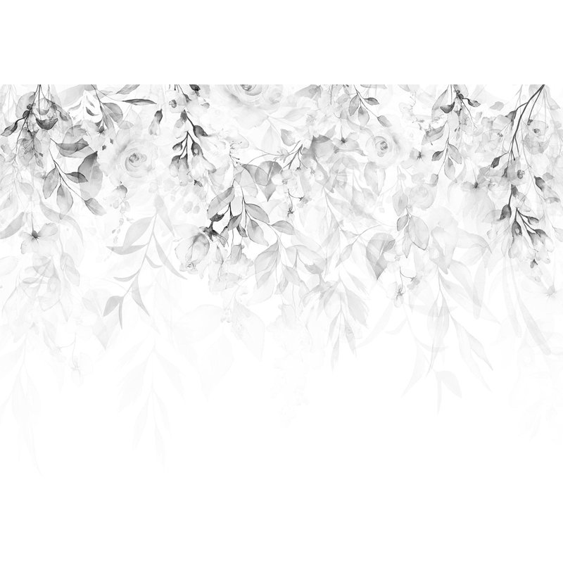 Papier peint floral - Cascade de roses - gris, L 27 po x l 39 po