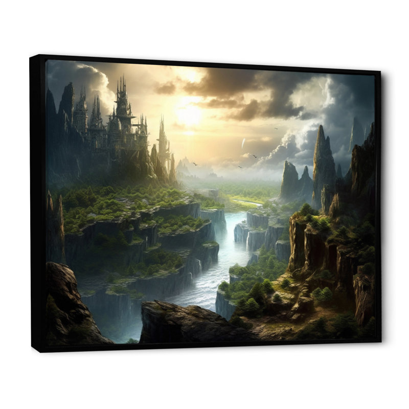 «Fairytale Castle II», reproduction sur toile, H 24 po x l 32 po x P 1 po, Cadre flottant noir