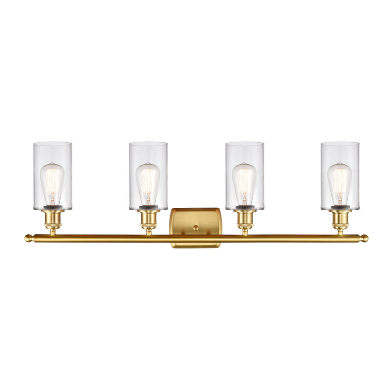 Mallette 4 - Light Dimmable Vanity Light, Clear, Satin Gold, 60 Watt Vintage Incandescent Bulb
