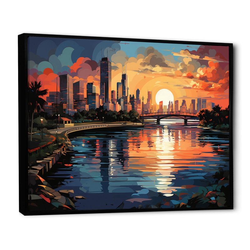 City Miami Popart III sur toile, H 12 po x l 20 po x P 1 po, Cadre flottant noir