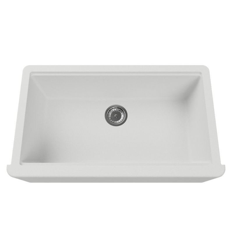 Titan Self-Trimming Farmhouse/Apron Kitchen Sink with Accessories, 33" L x 20" W x 9.6" H, Pearl/White