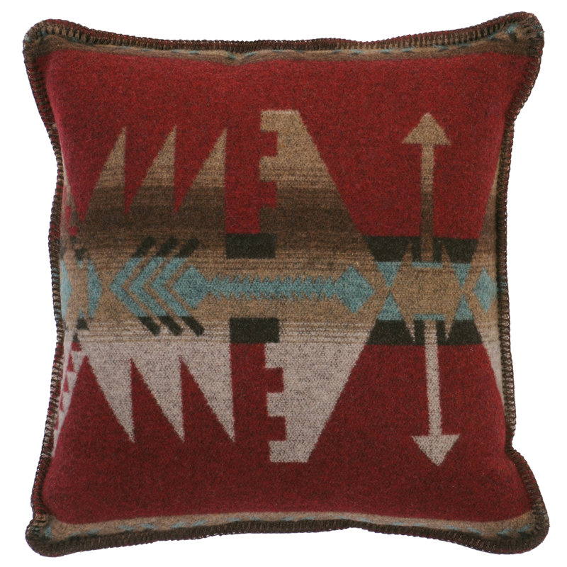 Southwestern Geometric Red Wool Blend Throw Pillow