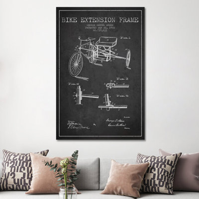 G.W. Akers Bike Extension Frame Patent Sketch (Charcoal) by Aged Pixel - Wrapped Canvas Gallery-Wrapped Canvas Giclée