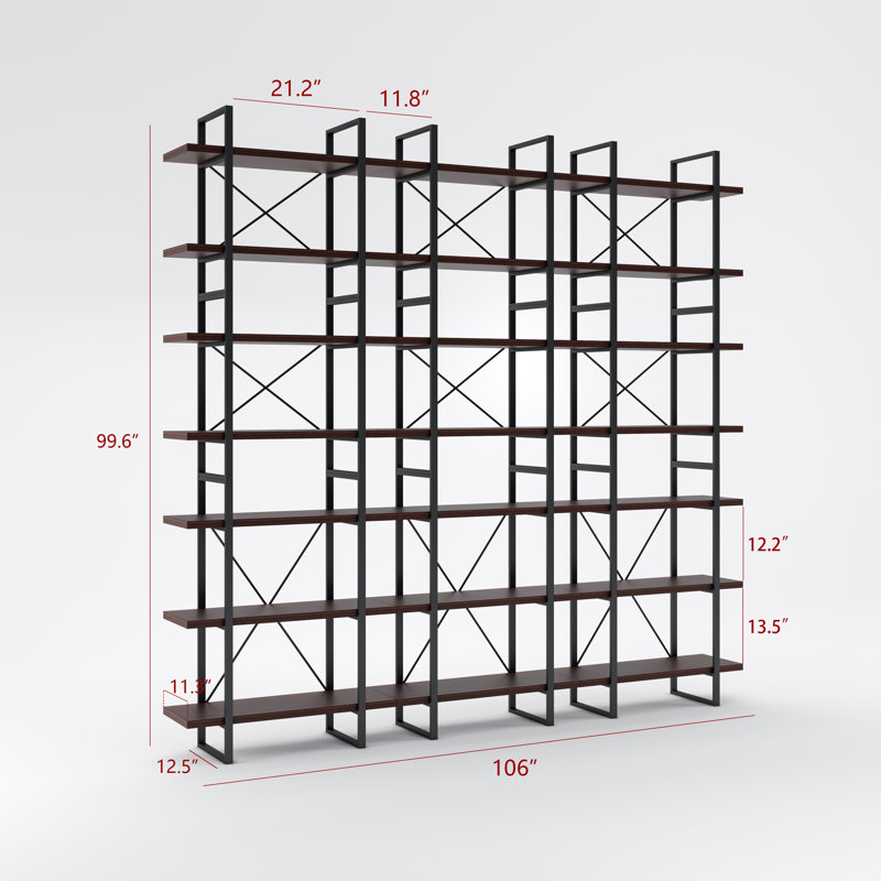 Lotus Large Room Division and Library Bookshelves, (7 Shelves) 99.6" H x 106" W x 12.5" D/Walnut
