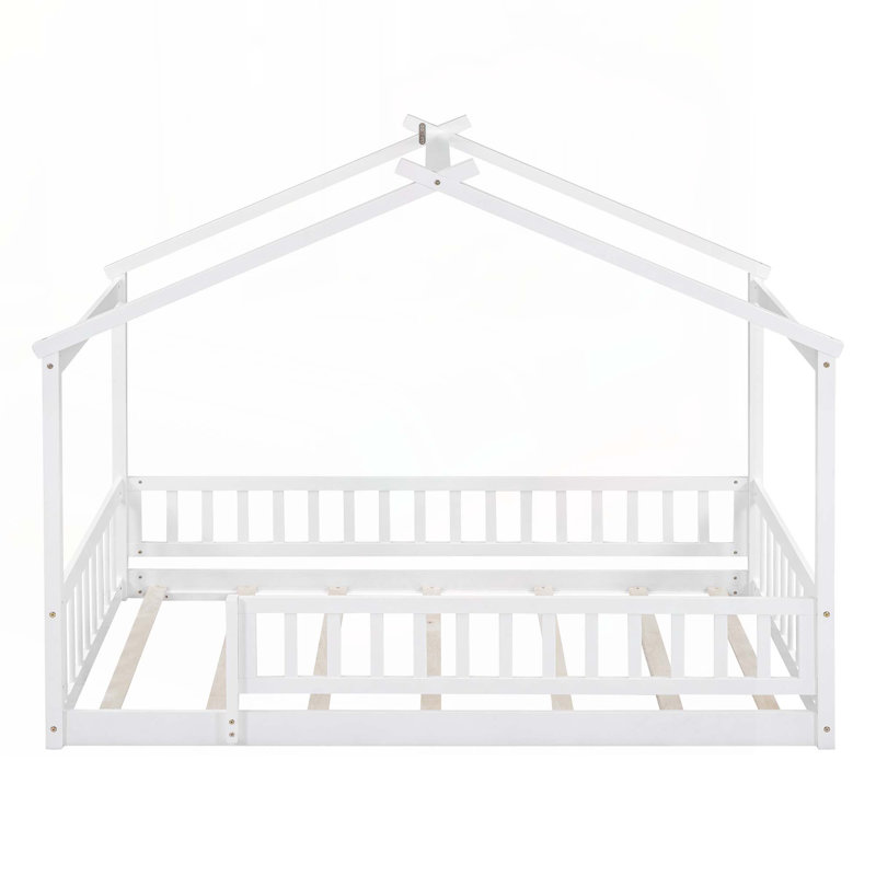 Structure de lit en bois avec clôture, Simple, Blanc