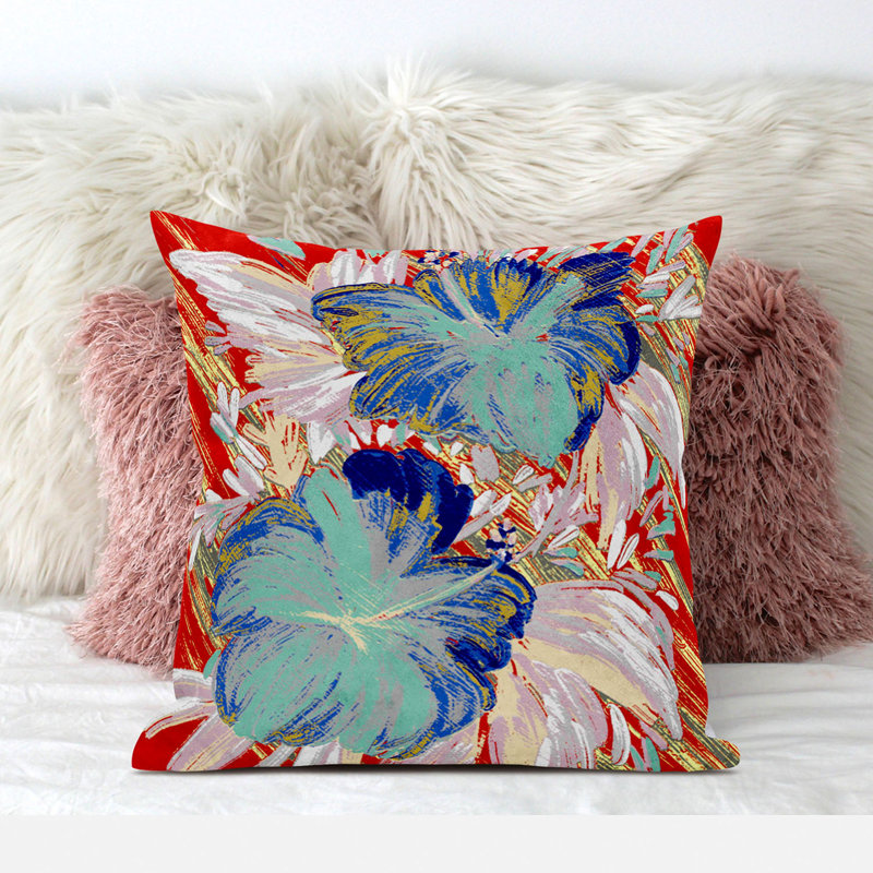  Housse et insert de coussin carré en polyester intérieur / extérieur, 18 po x 18 po, Rouge/rose/bleu