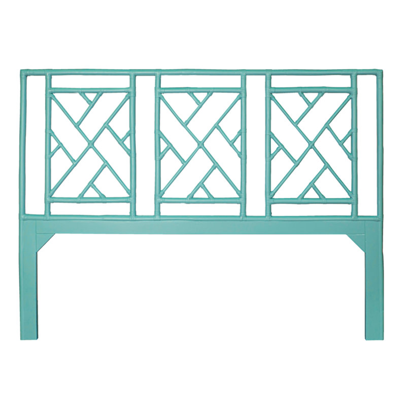 Cowden Geometric Rattan Headboard, King, Turquoise