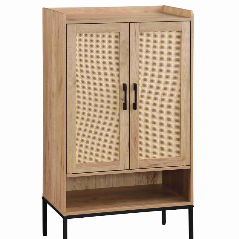 Range-chaussures avec portes en rotin, range-chaussures à 5 niveaux avec tablettes ouvertes, range-chaussures en bois, pour vestibule, vestibule