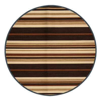 Washable Sand Dark Brown Striped Area Rug