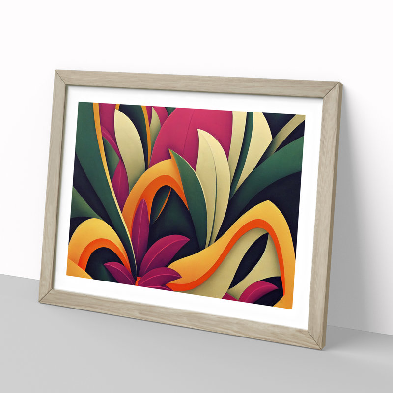 Flowers Deco Abstract - Framed Print, 25cm H x 34cm W x 2cm D, Oak Framed