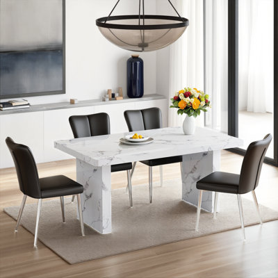Ensemble de table de salle à manger d'inspiration marbre 63 "avec chaises rembourrées en polyuréthane 63"