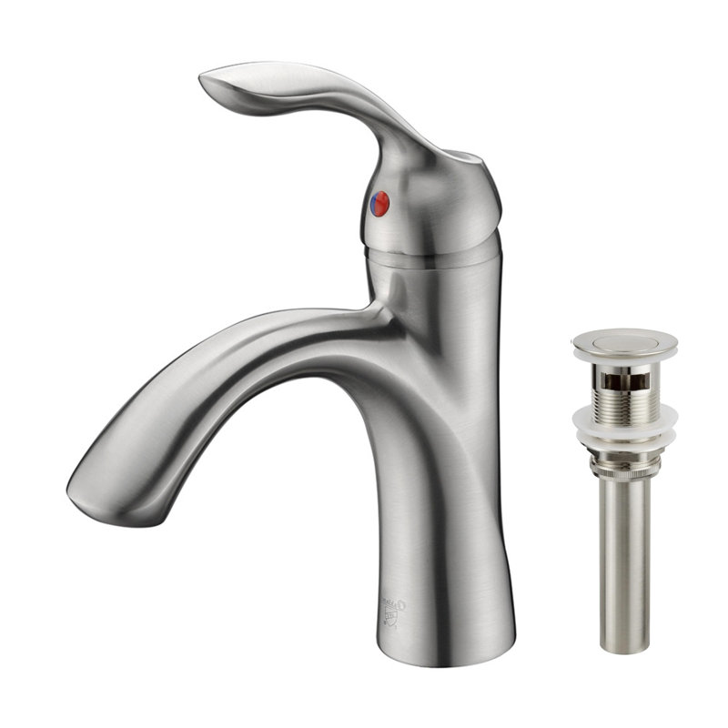Single Hole Bathroom Faucet with Drain Assembly, Single Handle Bathroom Sink Faucet with Pop-up Drain Stopper, Brushed Nickel