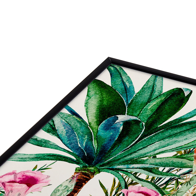 Blooming in the Cactus - Peinture sur verre encadrée, H 20 po x l 20 po x P 1 po, Noir