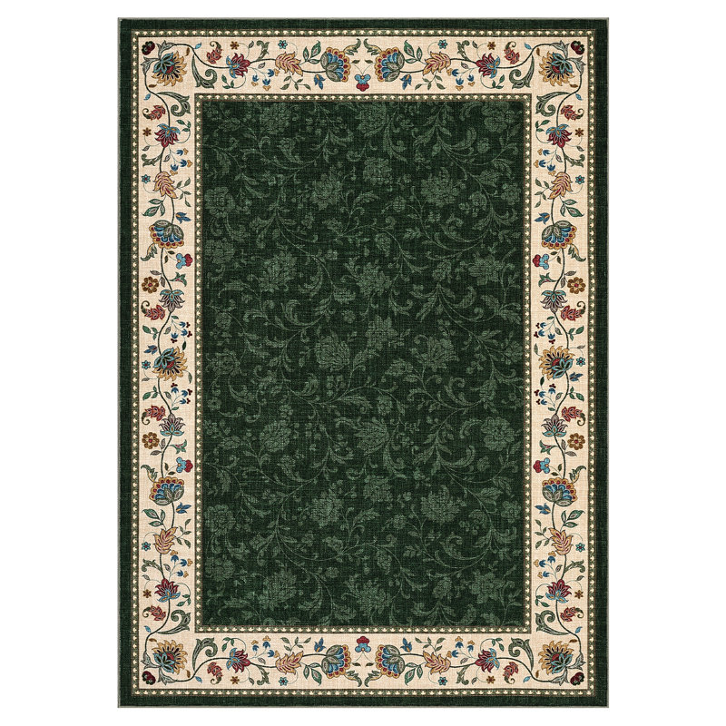 Farmhouse Floral Rug Washable Area Rug Non Slip, Soft Non Shedding Indoor Carpets, Low Pile Thin Foldable Printed Floor Mats, Bordered Carpet for Living Room Nursery Bedroom
