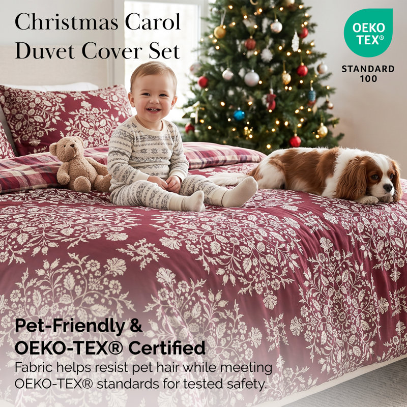 Southshore Fine Linens Christmas Carol Reversible Duvet Cover Set, 100 GSM Brushed Microfiber Holiday Bedding, 1 Duvet Cover and 2 Pillow Shams, Full / Queen