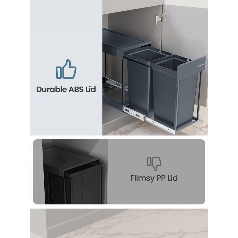 Steel Zip Kitchen Trash Can - 15L, 44cm H x 32.7cm W x 48.6cm D