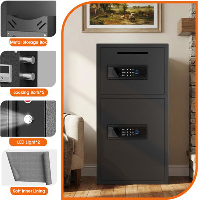 Large Fingerprint Safe, Anti-theft Money Safe Box With Dual Alarm System, Backlit Keypad Security Document Safe For Home Office Hotel