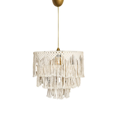 Elegant Cream Macrame Chandelier, 15.7 x 11.8 inches | Durable Plastic Body, E27 Socket (Max 40W), Adjustable Cable (Up to 27.6 inches) | Perfect for Living Room, Dining Area & Entryway Decoration