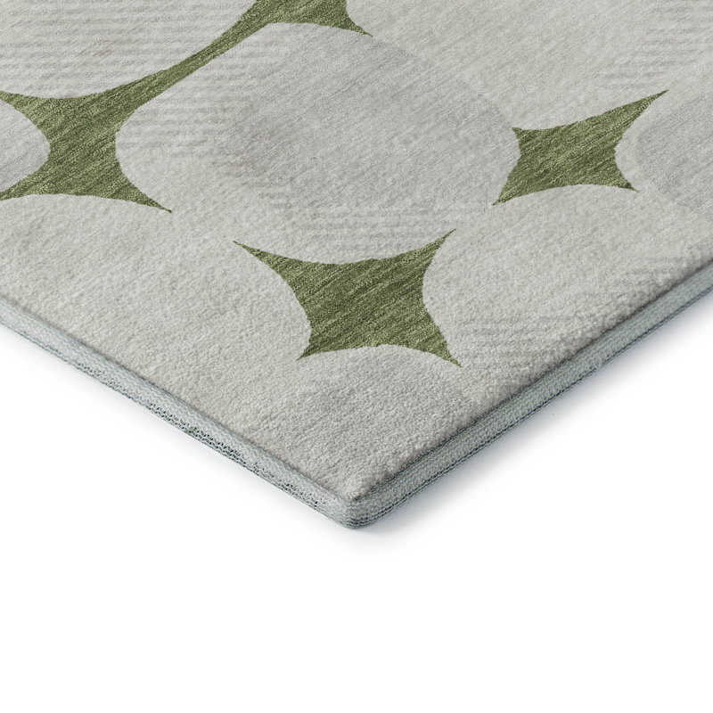 Premium Machine Washable Prisco Green Rug, Rectangle 10' x 14'