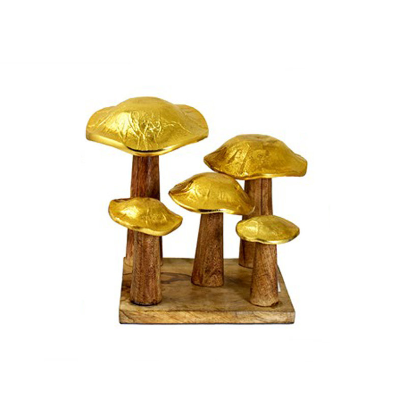 Sculpture en aluminium champignon sur bois Vicksburg, Or
