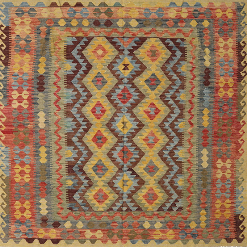 Tapis orange/brun/jaune contemporain Caldello, Carré 8 pi x 8 pi