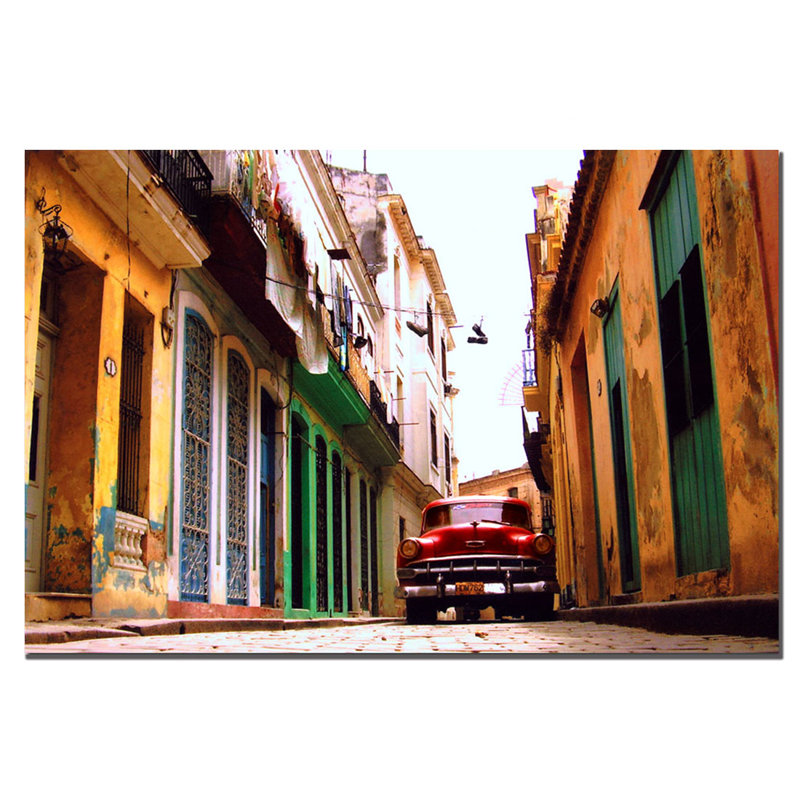 Vintage Red Chevy Bel Air Canvas Art in Urban Alley