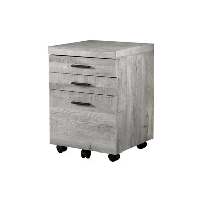 Grey Rolling File Cabinet with Storage Drawers and Rustic Wood-Look Finish