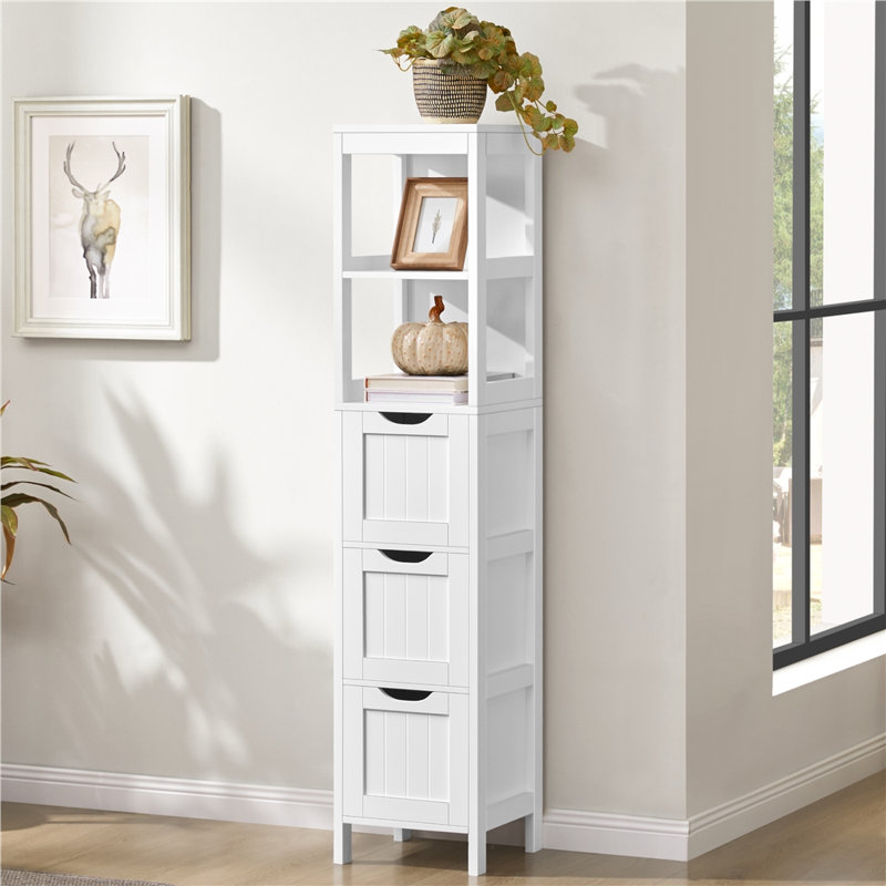 Modern Freestanding Bathroom Storage With 3 Drawers And 2 Open Shelves, White