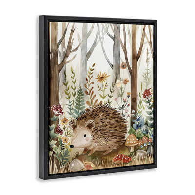 Soft Woodland Hedgehog Floater Canvas Wall Art by LSR Design Studio