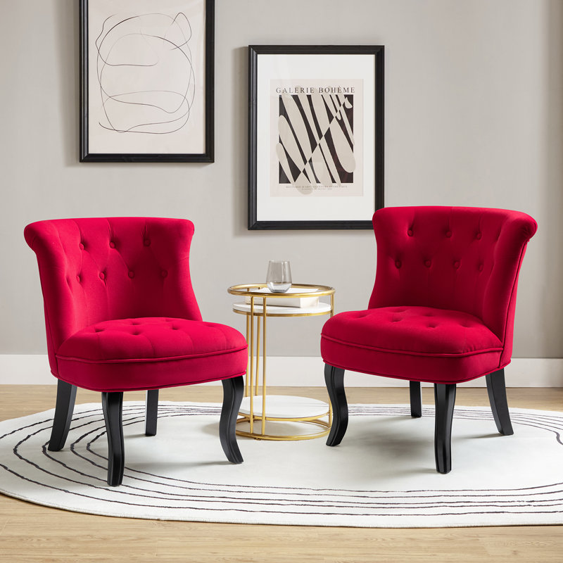 Grenier Upholstered Wingback Button-Tufted Side Chair, Red Velvet