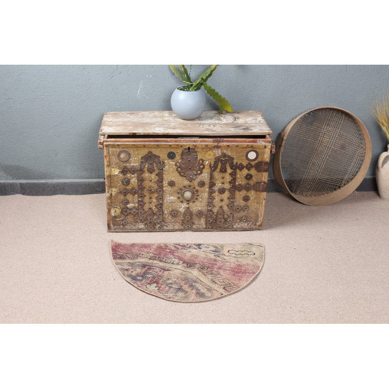 Vintage Turkish Rug in Small Round Style Ideal for Entryways and a Perfect Gift for Her