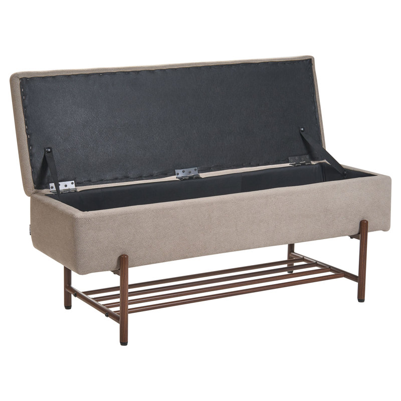 Upholstered Plywood Shelves and Storage Bench, Beige