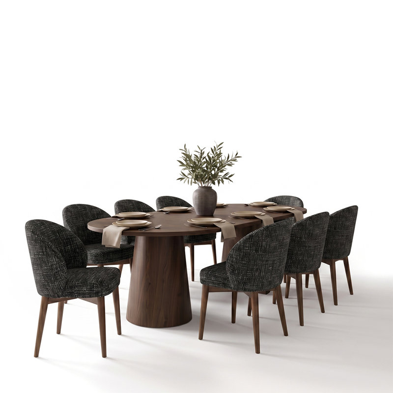 Ensemble repas extensible Modern, 9 pièces : table, 8 chaises, Black