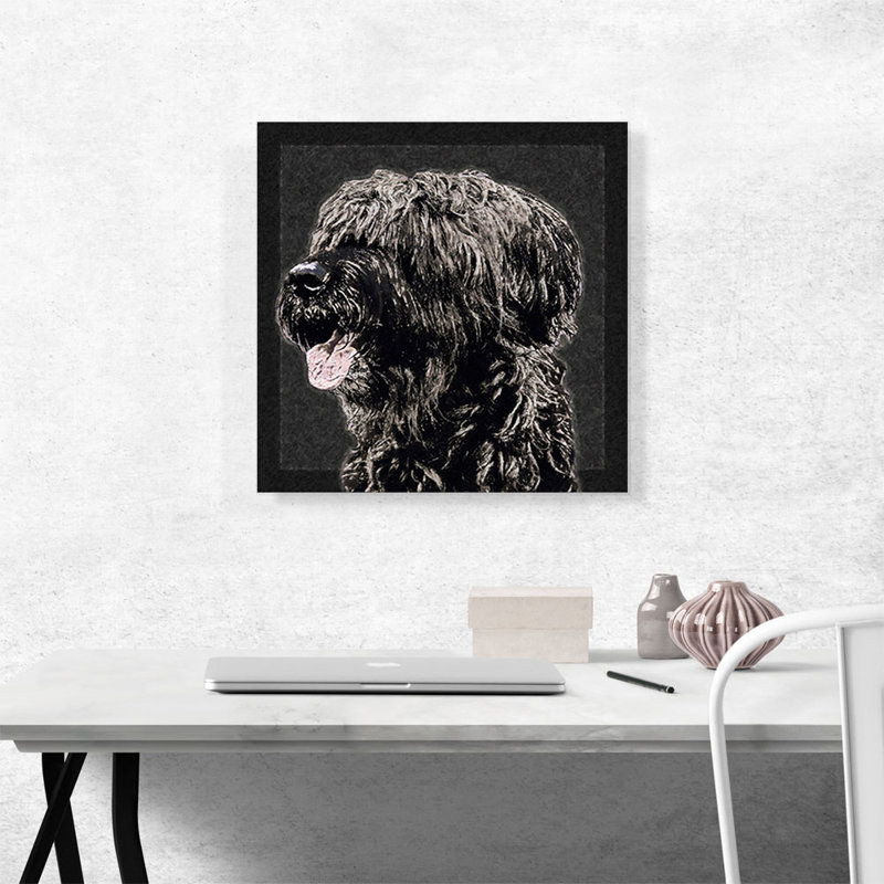 «Briard Dog Breed Black White», reproduction d'art sur toile tendue, H 18 po x l 18 po x P 0,75 po