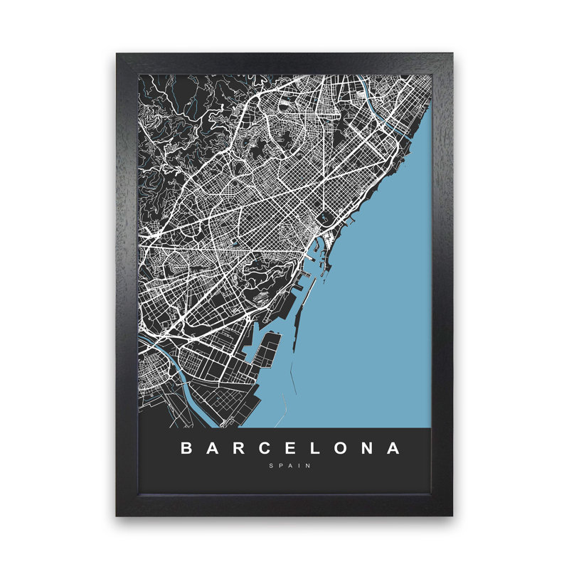 Barcelona - Print, 46cm H x 34cm W x 3cm D, Black Paper