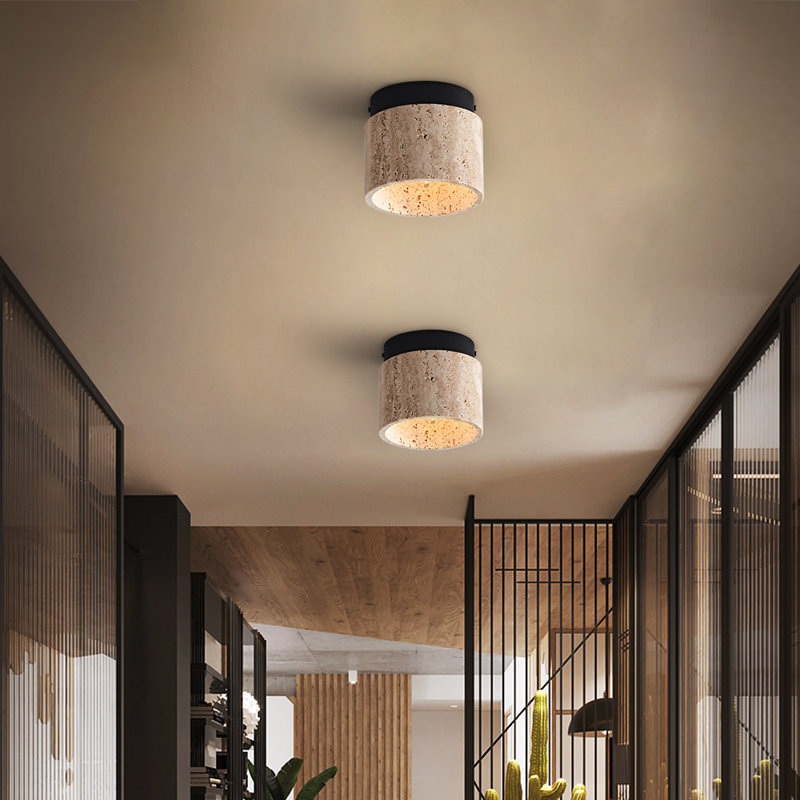 Modern Travertine 1-Light Flush Mount Ceiling Light