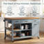 Îlot de cuisine mobile de 132 cm (52,01 po) avec placards et tiroirs de rangement, grand chariot de cuisine roulant avec étagères ouvertes et porte-serviettes