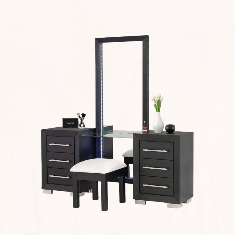 Contemporary Vanity with USB Port and Full-Length Mirror