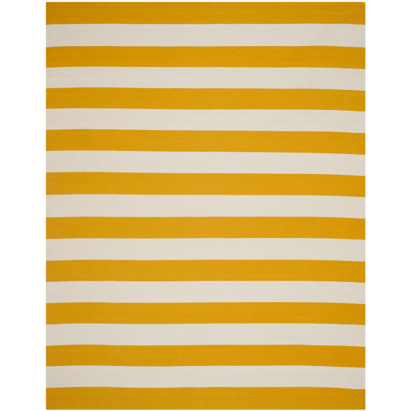 Tapis rayé en coton tissé à plat à la main Parik, Rectangle 10 pi x 14 pi