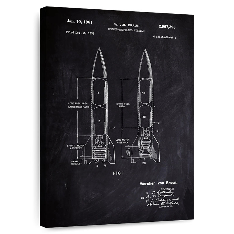 Missile propulsé par fusée, brevet rétro, H 48 po x l 32 po