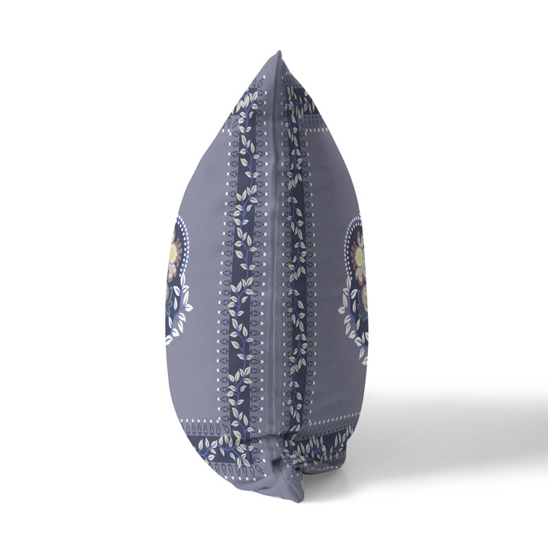 Coussin décoratif intérieur / extérieur Kashmir, Blue/Grey, H 26 po x l 26 po