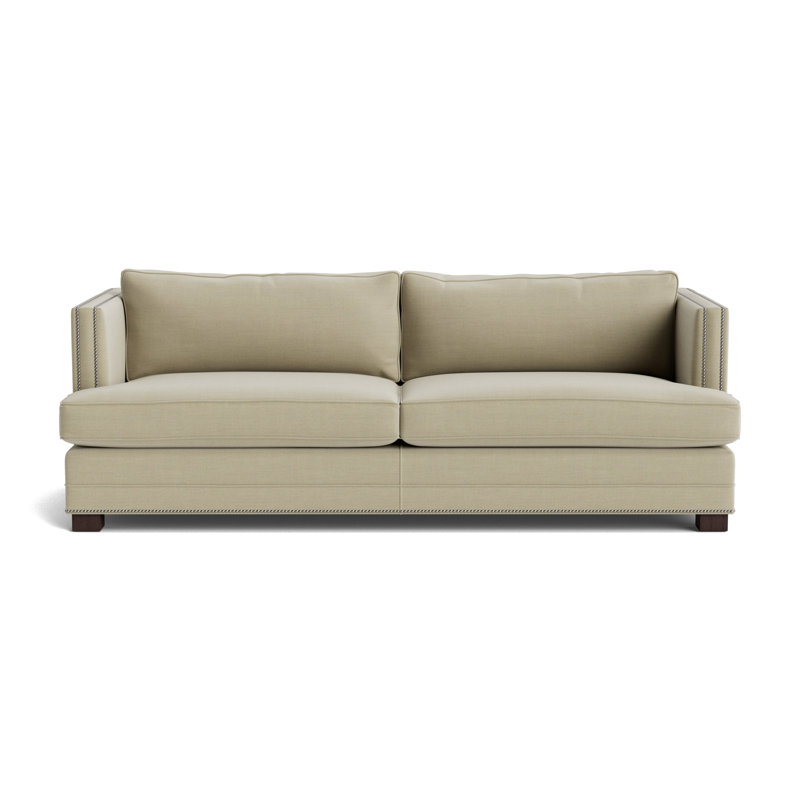 Keaton With Nails 94 Sofa, Brushed Nickel, Performance Linen - Flax, Java