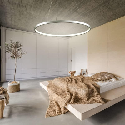 Modern Pendant Light 23.6" LED Ring Chandeliers Ceiling Light With Remote Control Minimalist Halo Hanging Light Fixture Metal Acrylic  For Living Room Dinning Room Bedroom