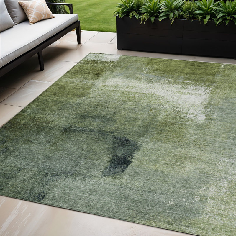 Tapis d'extérieur lavable abstrait vert artichaut 5 pi x 8 pi