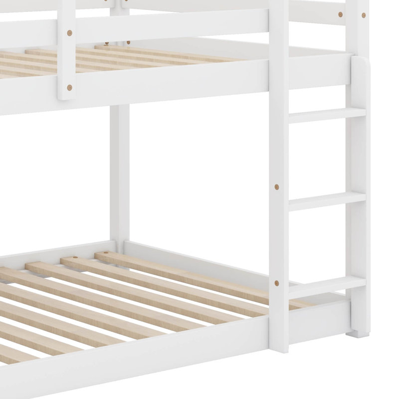 Lit superposé bas simple en bois avec échelle en bois, Blanc