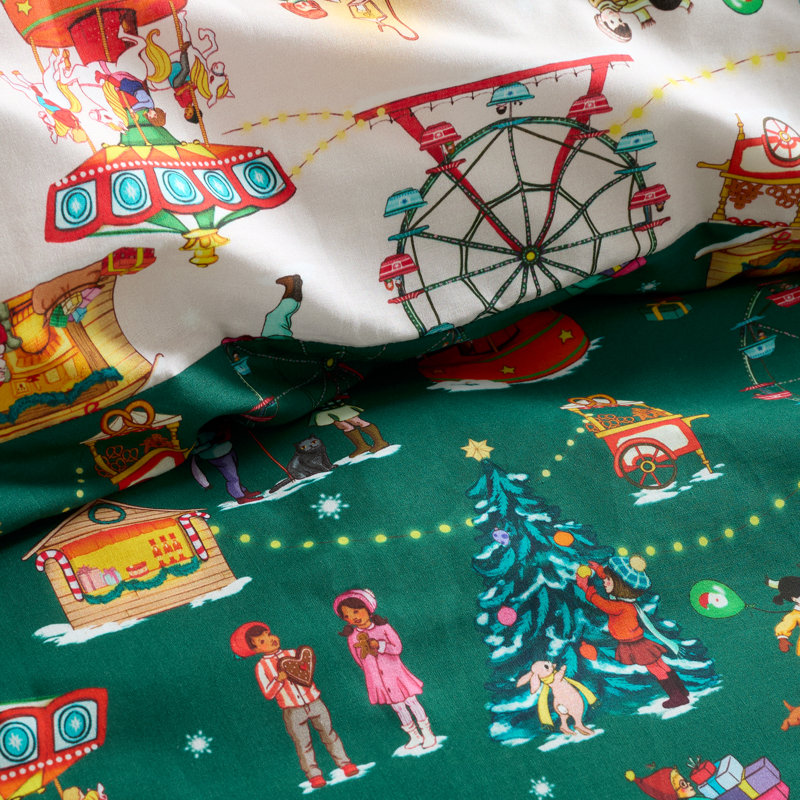 Christmas Fairground Cotton Duvet Cover Set, Double Duvet Cover Set + 1 additional Pillowcase