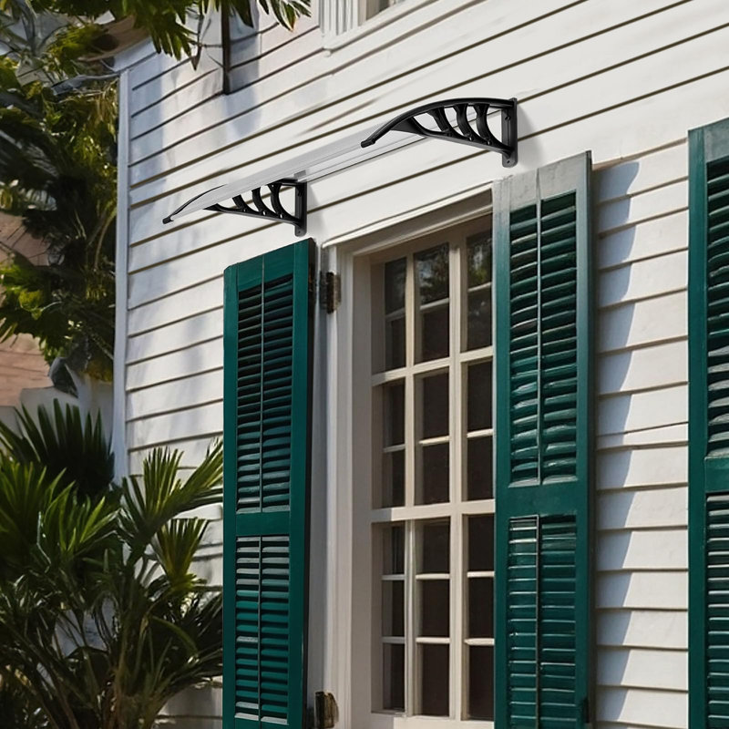 Window Awning Door Canopy Exterior, Clear/Black, 9" H x 39.9" W x 29.1" D